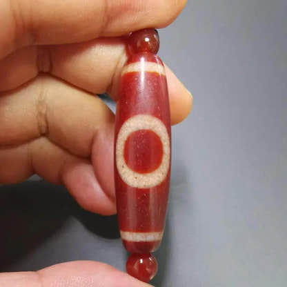 Fire Agate Swastika Symbol 卐 Dzi Beads - Tibetan dzi bead, view 8