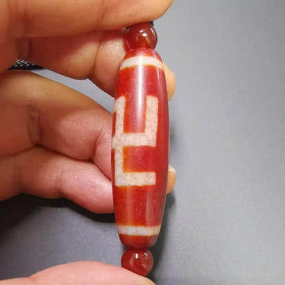 Fire Agate Swastika Symbol 卐 Dzi Beads - Tibetan dzi bead, view 9