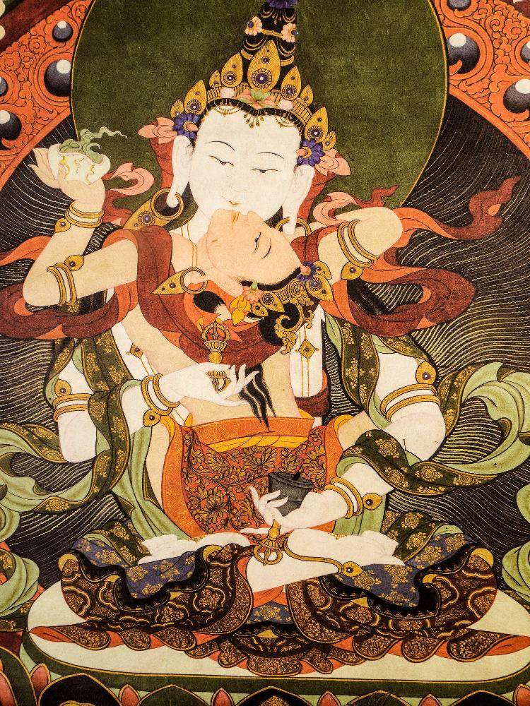 Vajrasattva in Yab Yum,Woodblock Thangka Art - Tibetan thangka painting, view 4