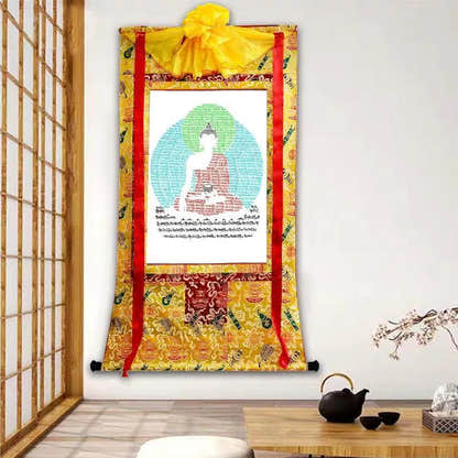 Shakyamuni - Handpainted in Mantra - Tibetan Buddhist art, front view