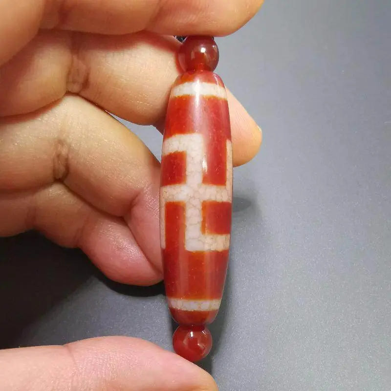 Fire Agate Swastika Symbol 卐 Dzi Beads - Tibetan dzi bead, view 5