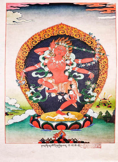 Kurukulla,Woodblock Thangka Art - Tibetan thangka painting, detailed view
