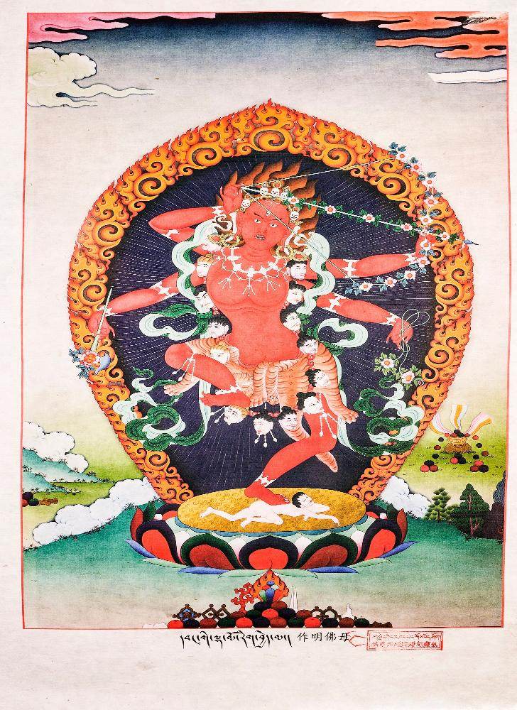 Kurukulla,Woodblock Thangka Art - Tibetan thangka painting, detailed view