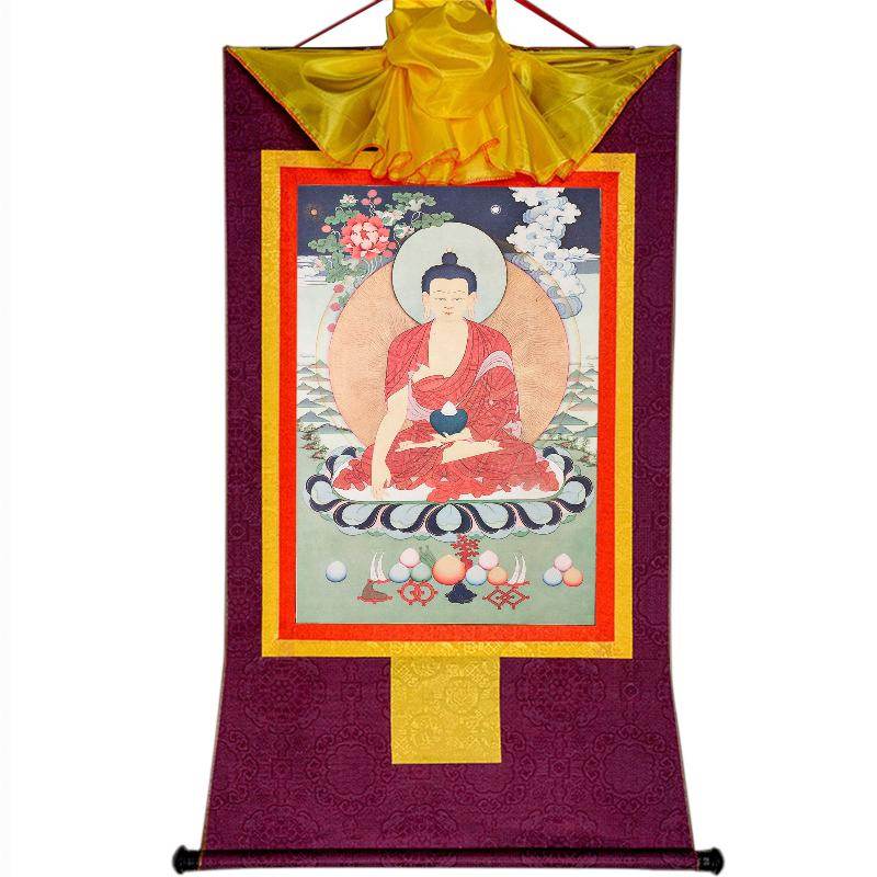 希少 当時物 チベット仏教 護経板（ごきょうばん）一対 木地彩色絵 木板タンカ 釈迦牟尼木版タンカ | デルゲ経版印刷寺院 直送 300年伝統手摺り 古代