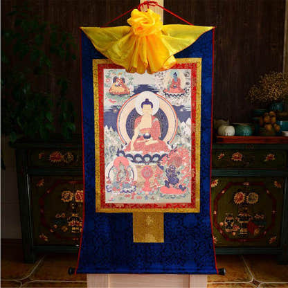 Shakyamuni,Woodblock Thangka Art - Tibetan thangka painting, close-up detail
