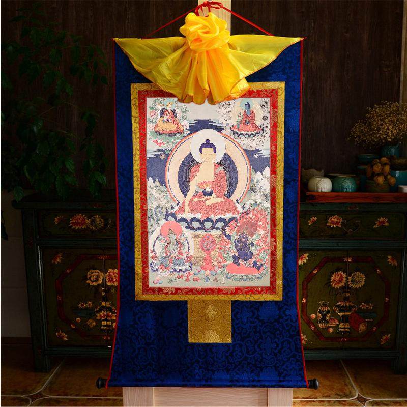 Shakyamuni,Woodblock Thangka Art - Tibetan thangka painting, close-up detail