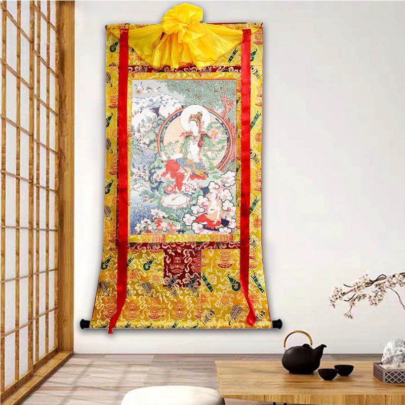 Avalokitesvara,Padmapani,Woodblock Thangka Art - Tibetan thangka painting, close-up detail