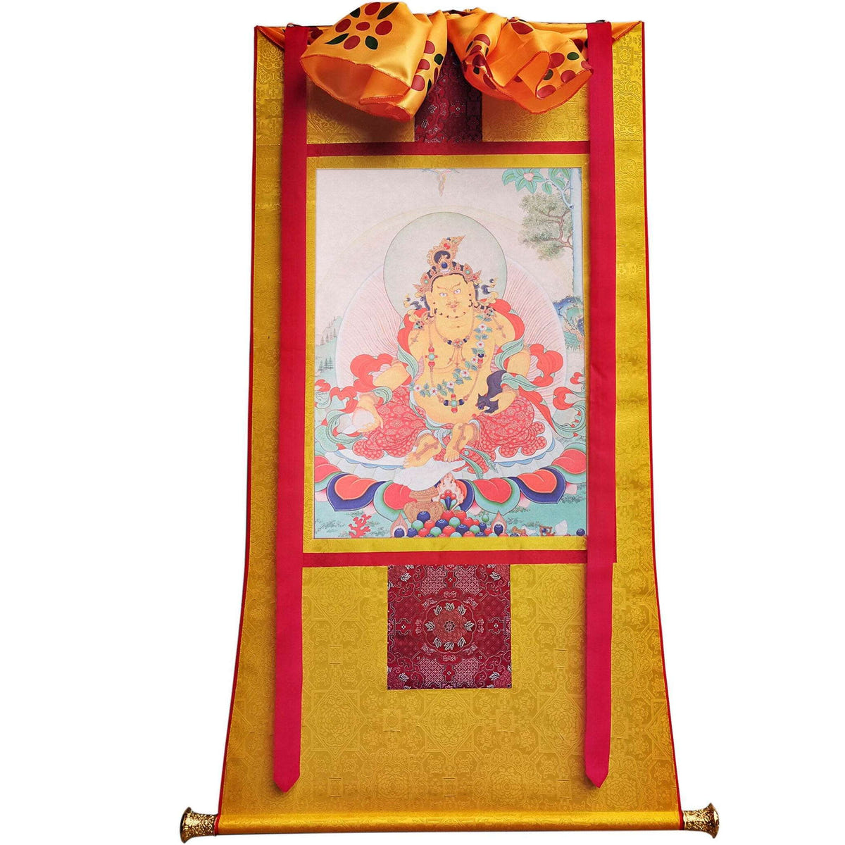 Yellow Jambhala ,Woodblock Thangka Art - Tibetan thangka painting, view 4