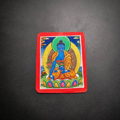 Handpainted Locket Thangka Amulet,Bhaisajyaguru,Medicine Buddha - Tibetan thangka painting, view 6
