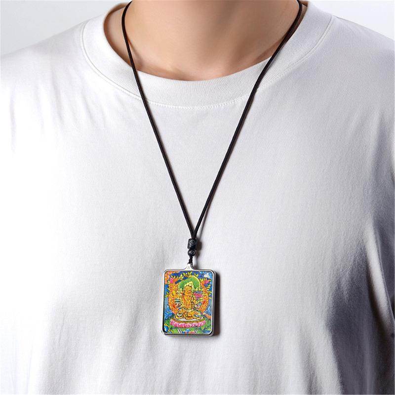 Handpainted Locket Thangka Amulet,Manjusri,Wisdom Buddha - Tibetan thangka painting, view 4