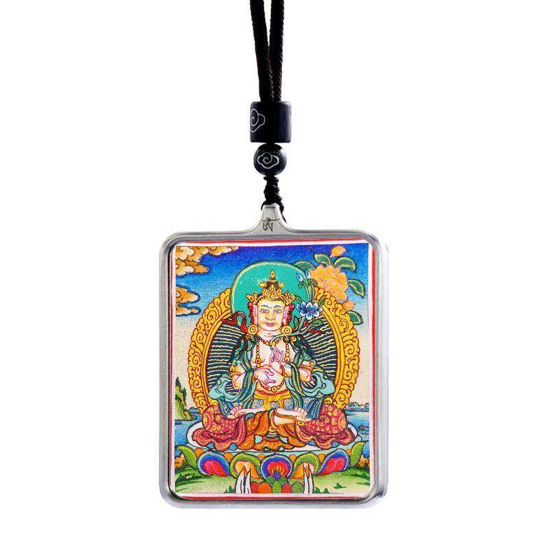 Handpainted Locket Thangka Amulet,White Tara,Arya Tara,Buddha of Wealth - Tibetan thangka painting, view 5