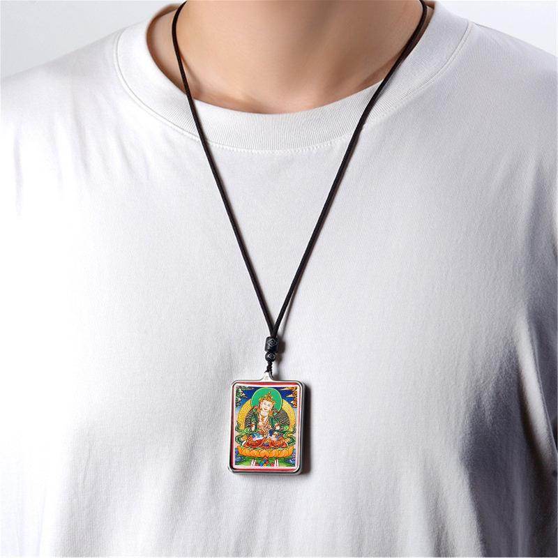 Handpainted Locket Thangka Amulet,Yellow Jambhala,Dzambhala,Vaisravana,Buddha of - Tibetan thangka painting, view 4