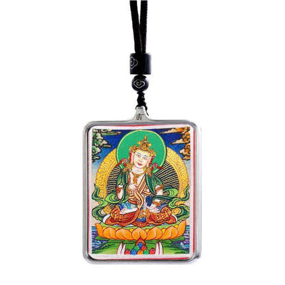 Handpainted Locket Thangka Amulet,Yellow Jambhala,Dzambhala,Vaisravana,Buddha of - Tibetan thangka painting, view 5