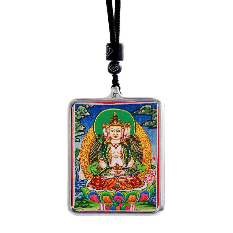 Handpainted Locket Thangka Amulet,Vairocana,Cosmic Buddha - Tibetan thangka painting, view 5