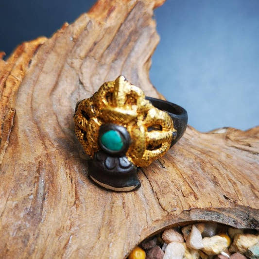 Gandhanra Unique Handcrafted Ring, Tibetan Buddhist Vajra Bell Ring,Made of Pure - Tibetan Buddhist vajra, front view
