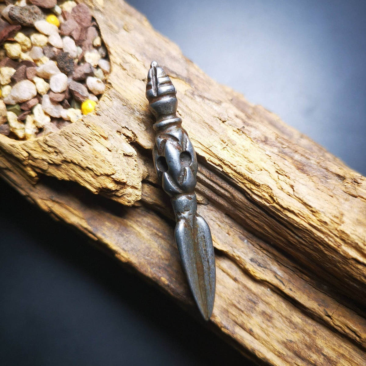 Gandhanra Handmade Phurba Amulet,Kila,Kilaka Pendant, Handmade Cold Iron Craft N - Tibetan Buddhist bead necklace, detailed view