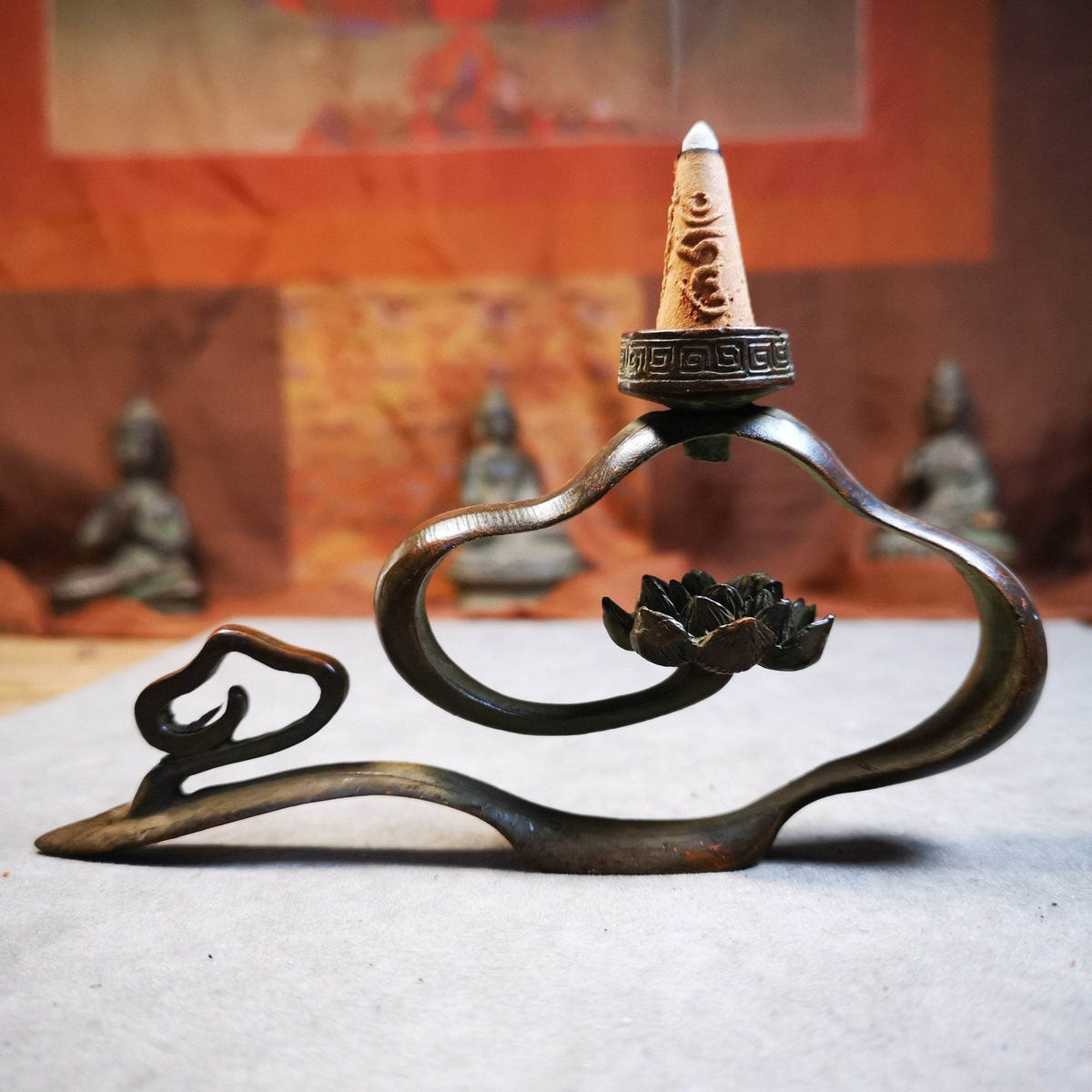 Gandhanra Handmade Cloud Shape Tibetan Cone Incense Burner,for Cone and Stick In - Tibetan Buddhist art, front view